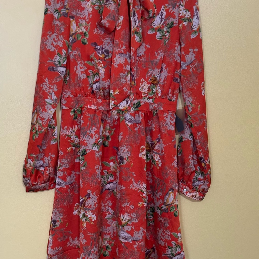 Forever 21 Orange Floral Tie-Neck Dress